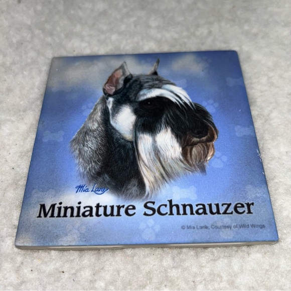 Miniature Schnauzer decorative tile 4.5" Made in USA  blue paw prints - Picture 5 of 6